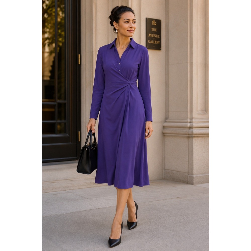 NWT J Jill Wearever Faux Wrap Midi Dress Small Purple Tanzanite Long Sleeve